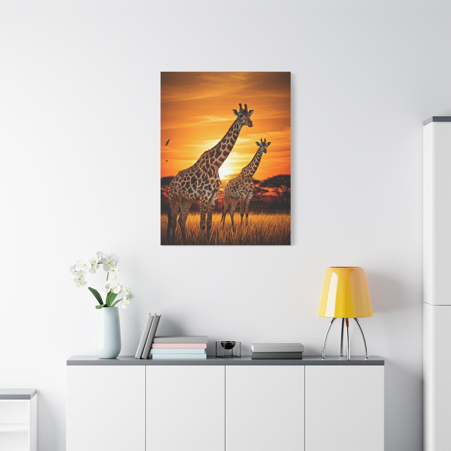 Giraffe Family at Golden Sunset Wall Art & Canvas Prints