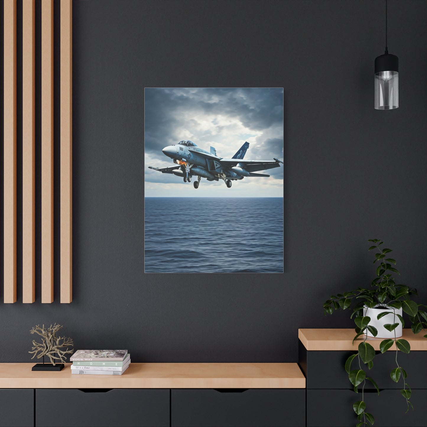 Fighter Jet Above Open Sea Wall Art & Canvas Prints