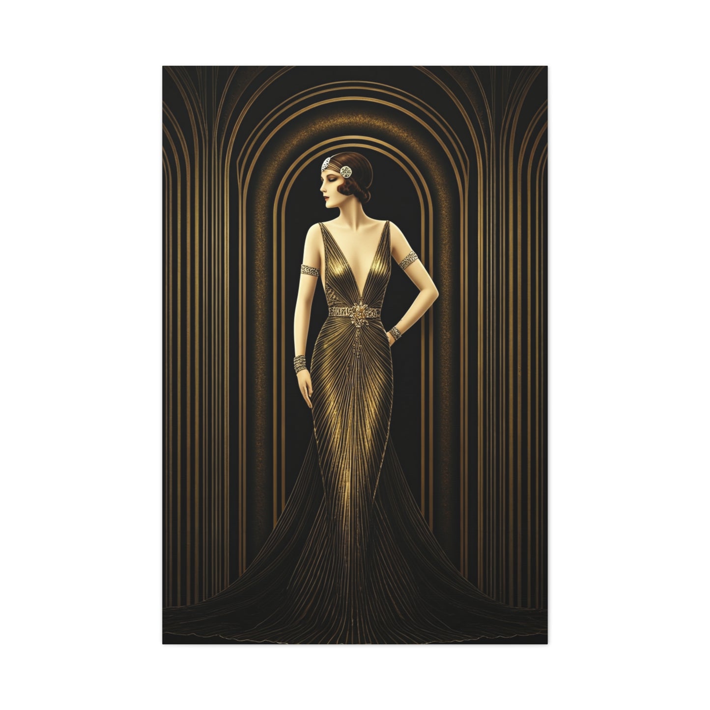 Golden Archway Elegance Woman Wall Art & Canvas Prints