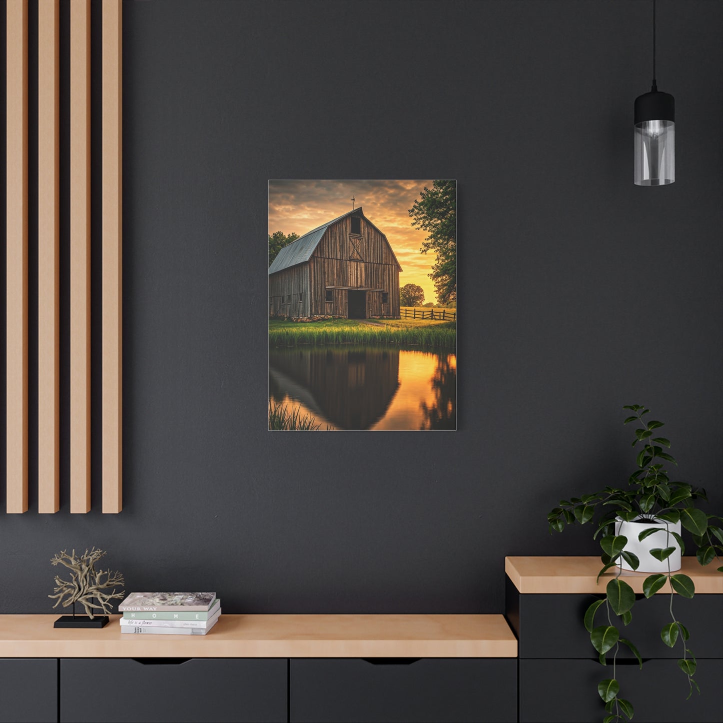 Barn Reflections at Golden Hour Wall Art & Canvas Prints