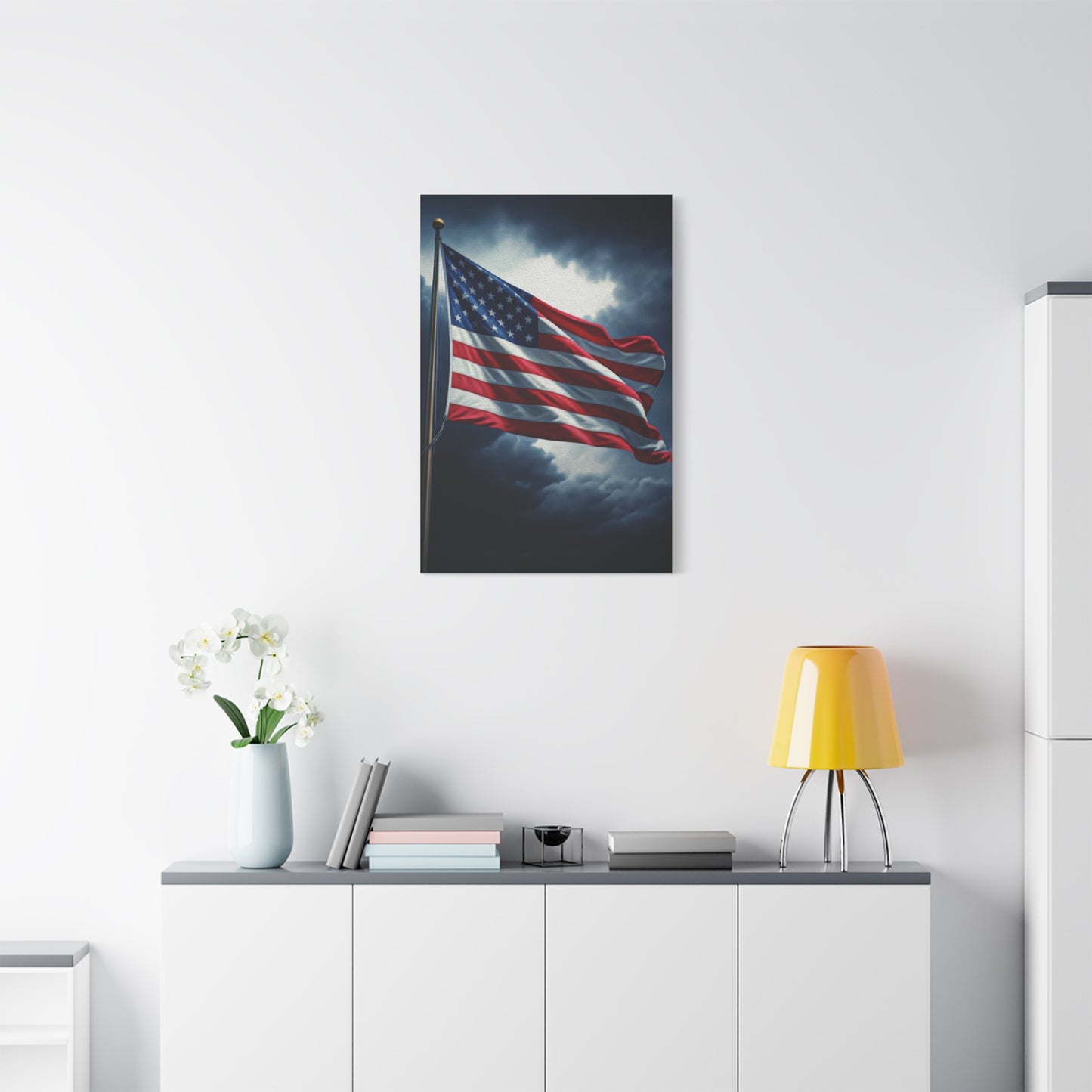 American Flag Against Stormy Skies Wall Art & Canvas Prints