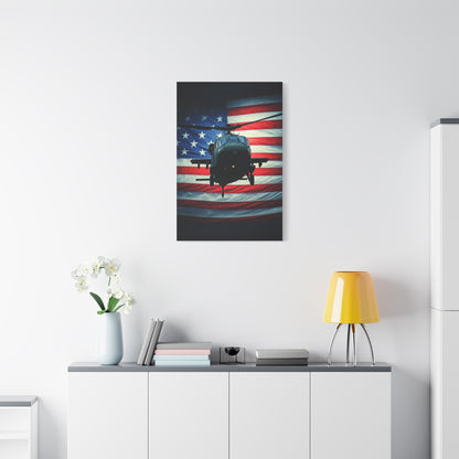 Helicopter Over American Flag Tribute Wall Art & Canvas Prints