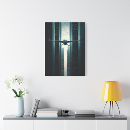 Electric Aircraft Between Skyscrapers Wall Art & Canvas Prints