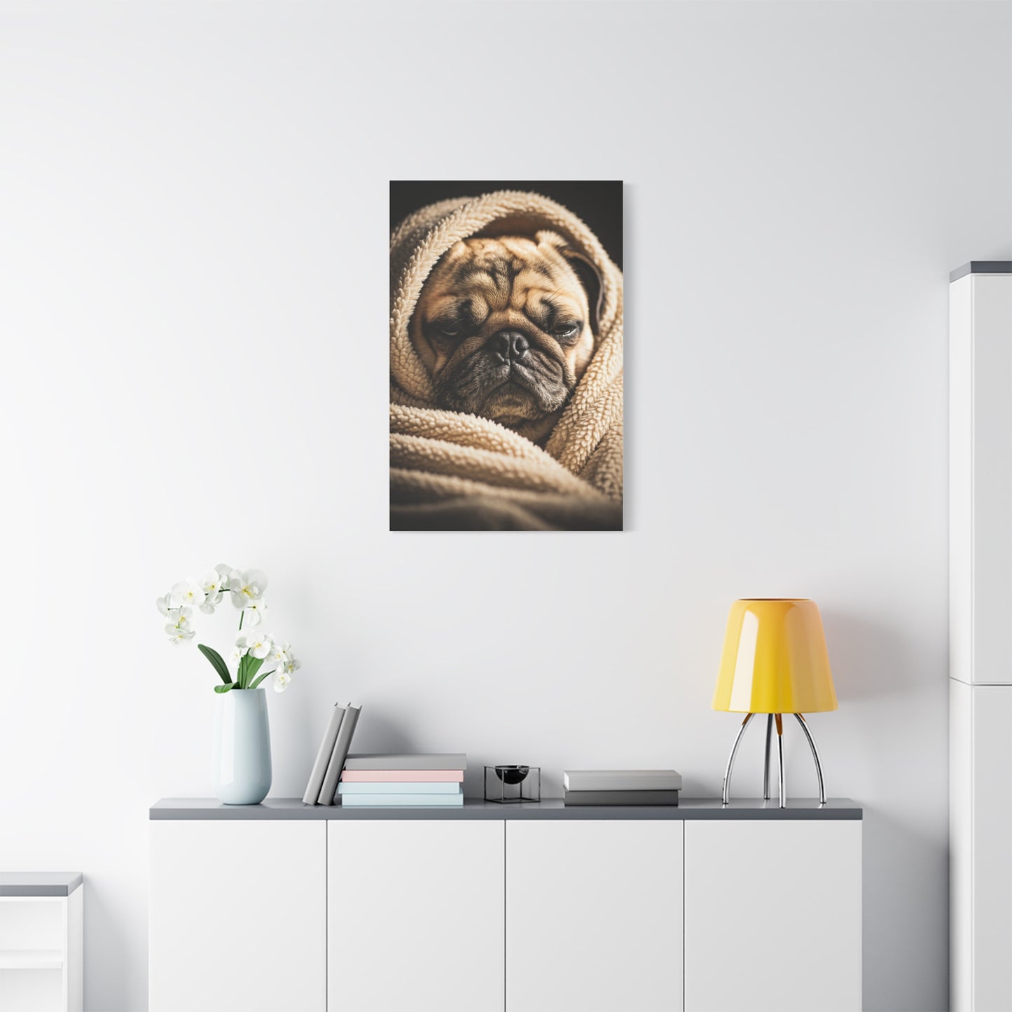 Wrapped in Warmth Pug Wall Art & Canvas Print