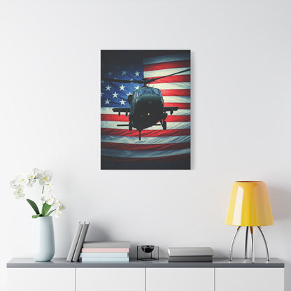 Helicopter Over American Flag Tribute Wall Art & Canvas Prints