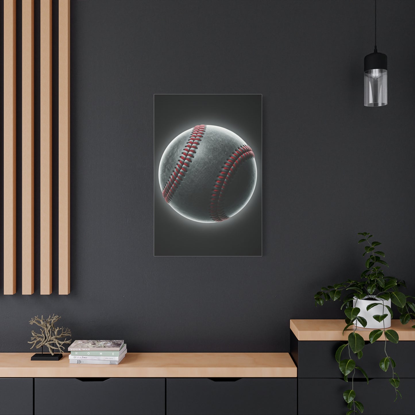Glowing Baseball Stitch Close-Up Wall Art & Canvas Prints
