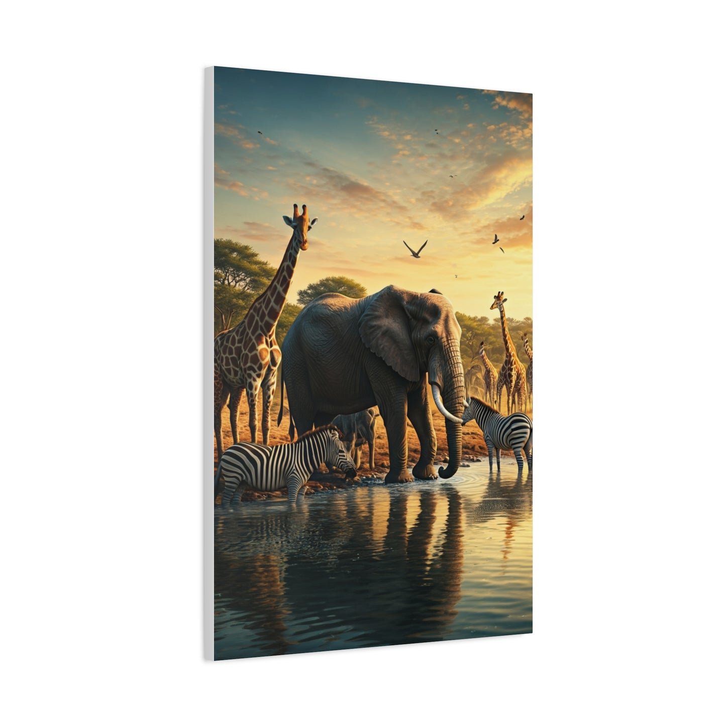 Safari Elephant Gathering at Waterhole Wall Art & Canvas Prints