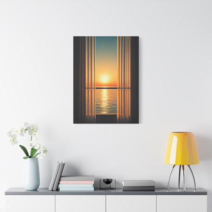 Golden Horizon Through Sheer Curtains Wall Art & Canvas Prints