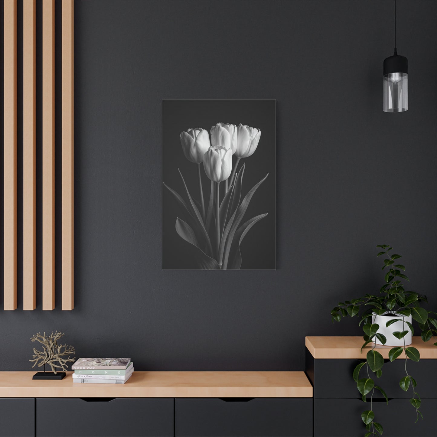 Graceful Tulip Trio Monochrome Wall Art & Canvas Prints