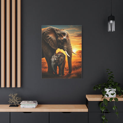 Elephant Mother and Calf at Sunset Wall Art & Canvas Prints