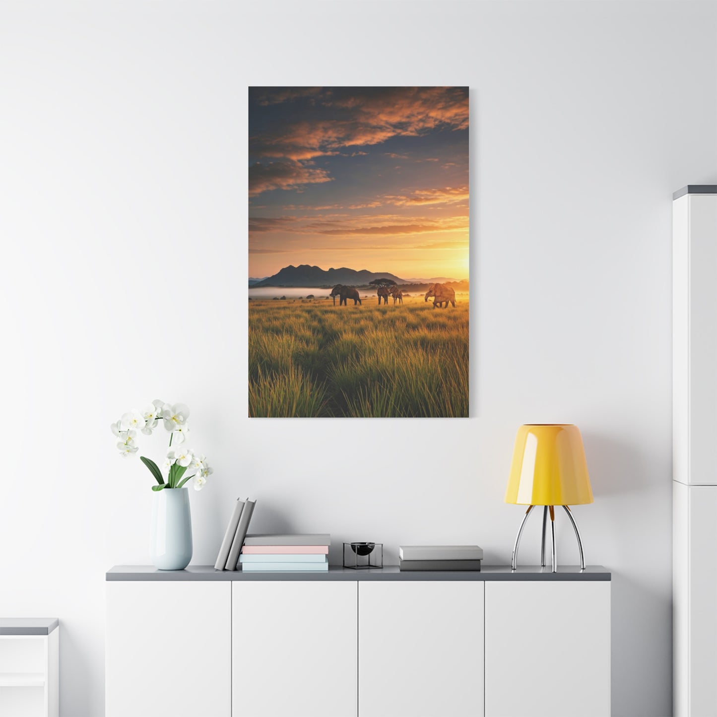 Golden Savanna Elephant Journey Wall Art & Canvas Prints