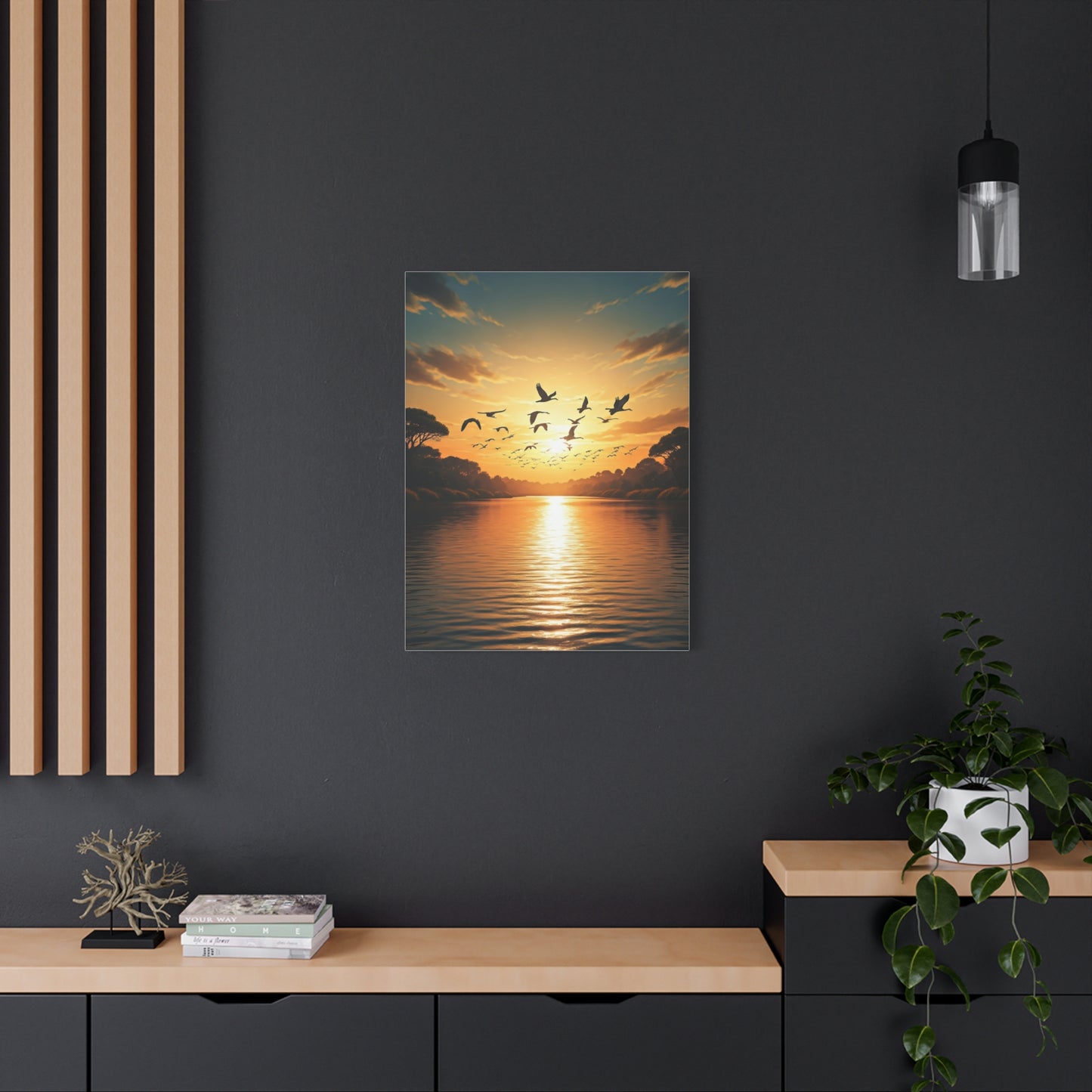 Birds in Flight Over Radiant Ocean Sunset Wall Art & Canvas Prints