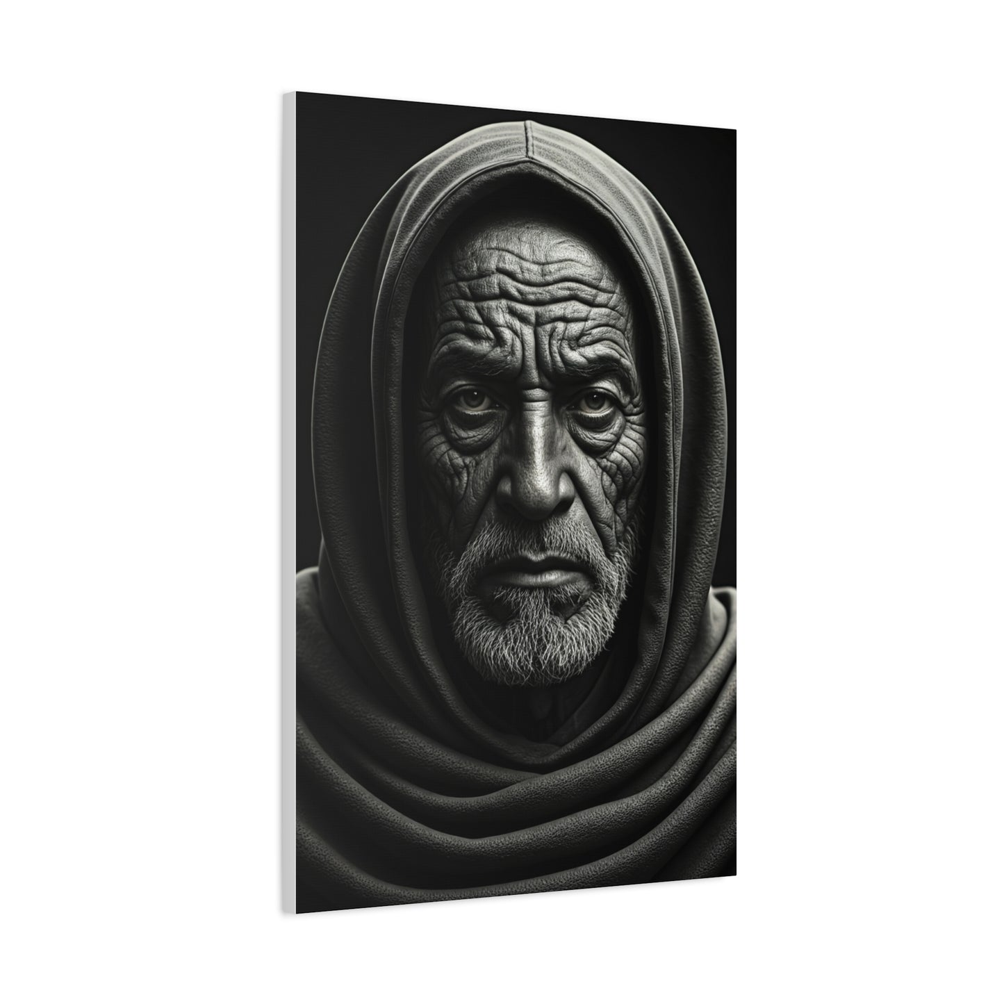 Hooded Elder with Timeless Expression Wall Art & Canvas Prints