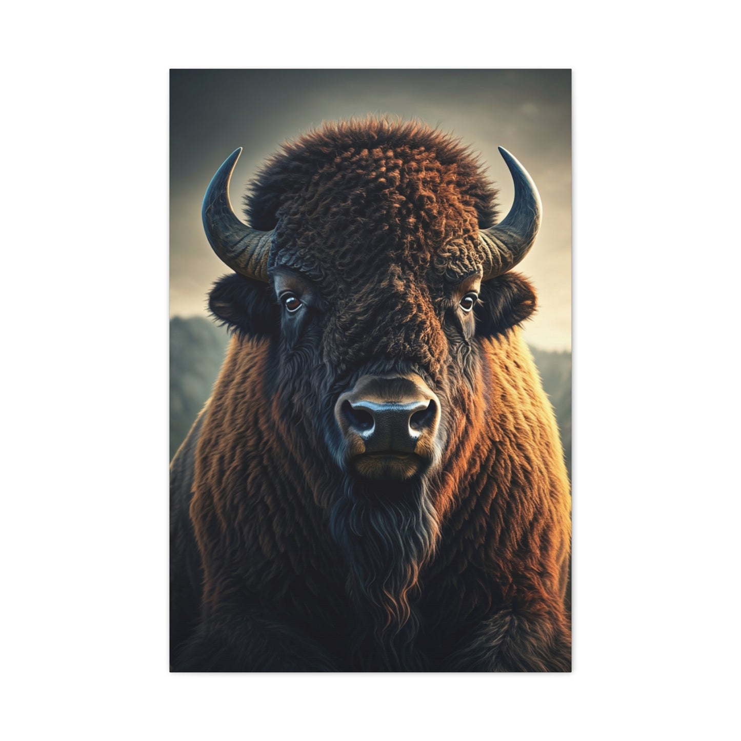 Warm-Toned Symmetrical Bison Portrait Wall Art & Canvas Print
