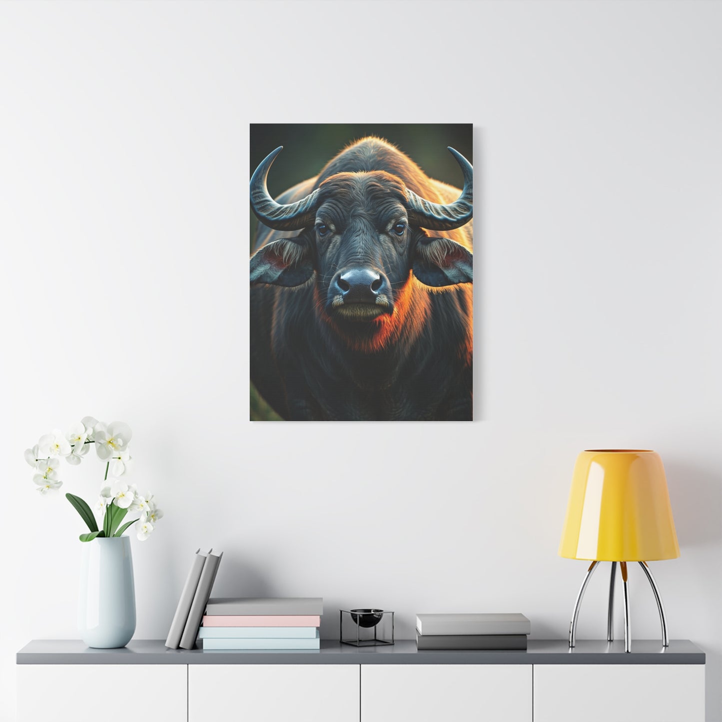 Asian Water Buffalo with Golden Rim Light Wall Art & Canvas Print