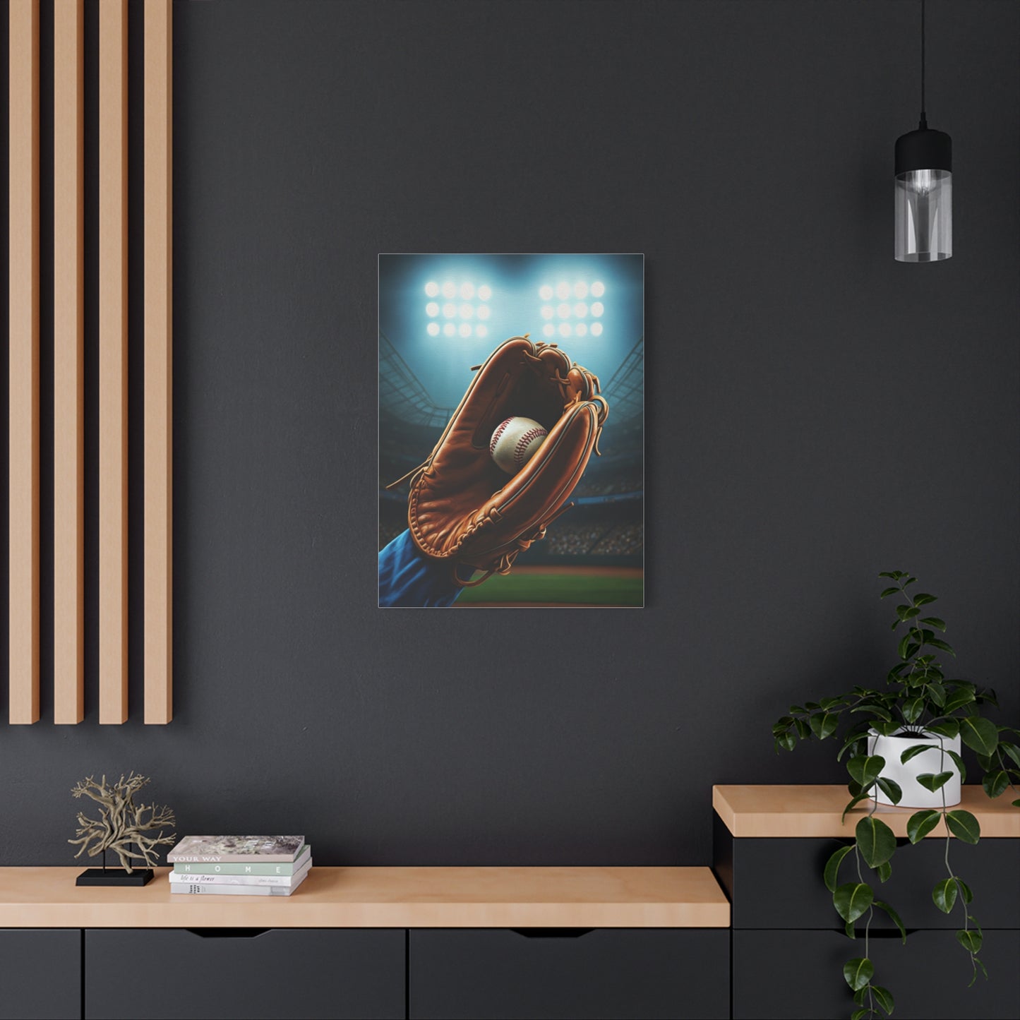 Baseball Glove Catch Under Stadium Lights Wall Art & Canvas Prints