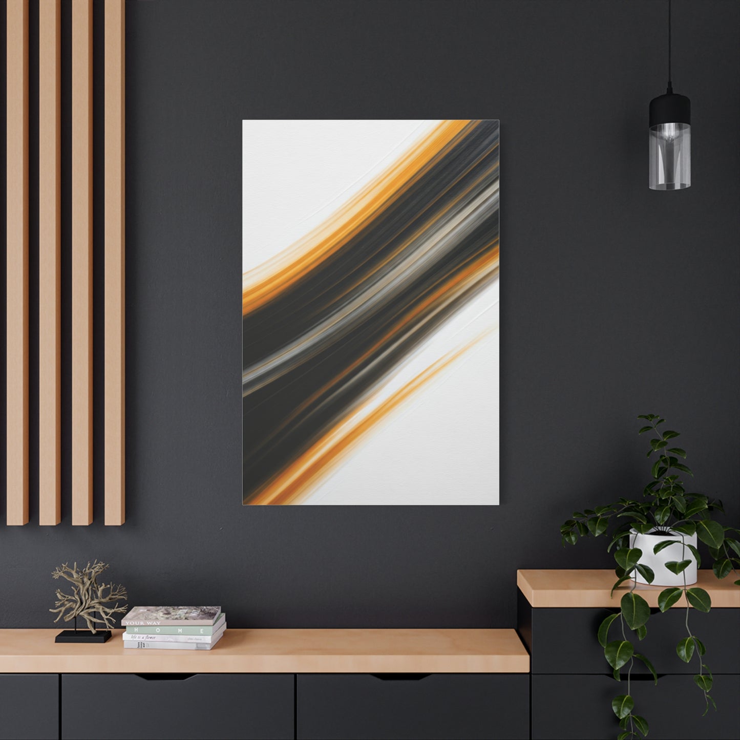 Black and Gold Diagonal Flow Abstract Wall Art & Canvas Prints