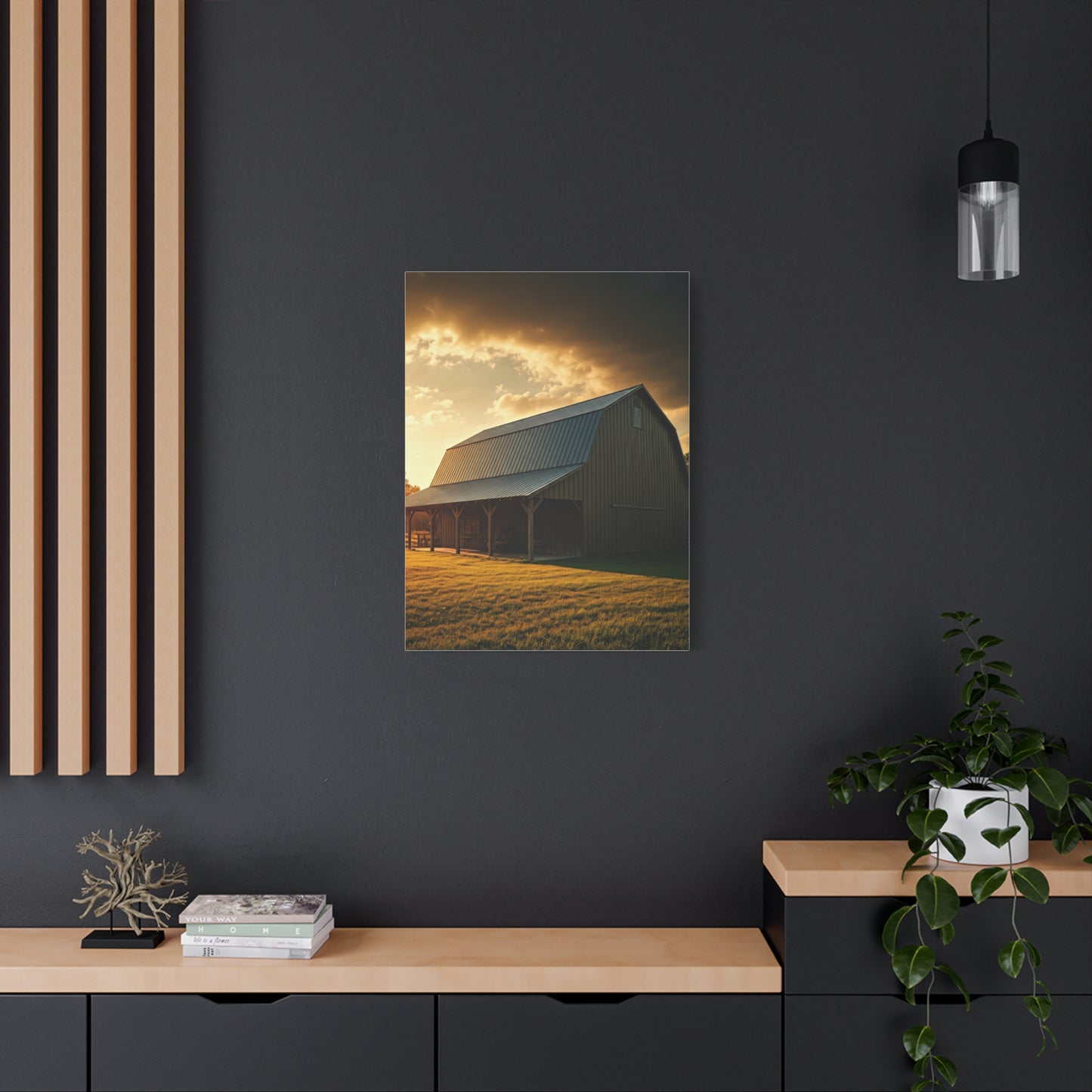 Golden Hour Farm Barn Landscape Wall Art & Canvas Prints