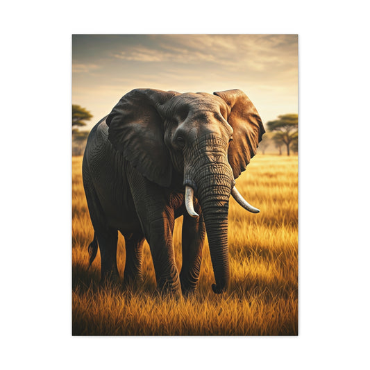 Majestic Elephant in Golden Grasslands Wall Art & Canvas Prints