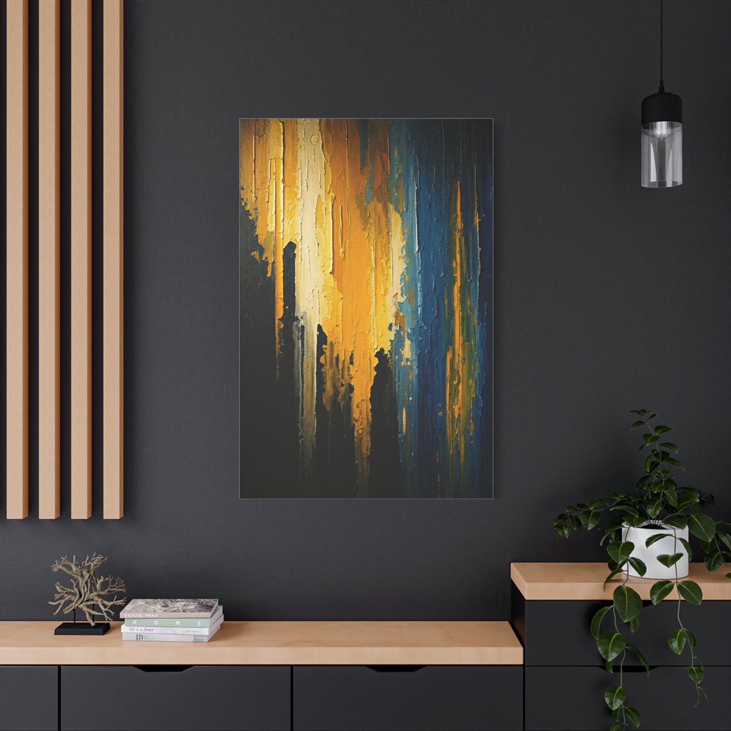 Vertical Gold and Blue Abstract Wall Art & Canvas Prints