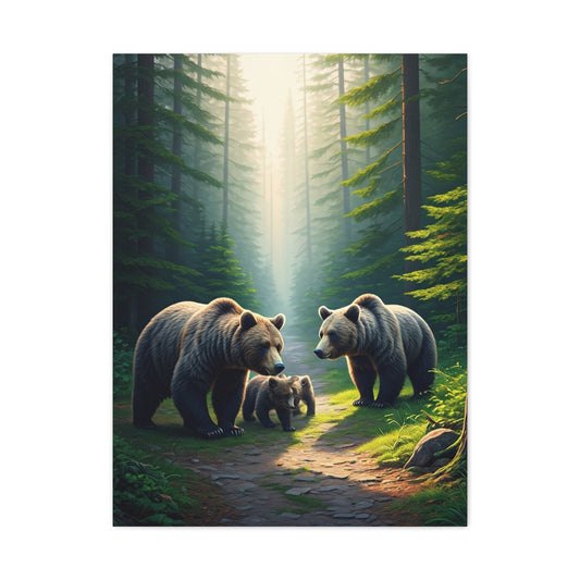 Bear Family Forest Path Scene Wall Art & Canvas Prints