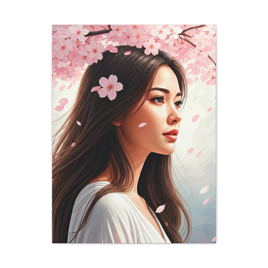 Woman Beneath Falling Cherry Blossoms Wall Art & Canvas Prints