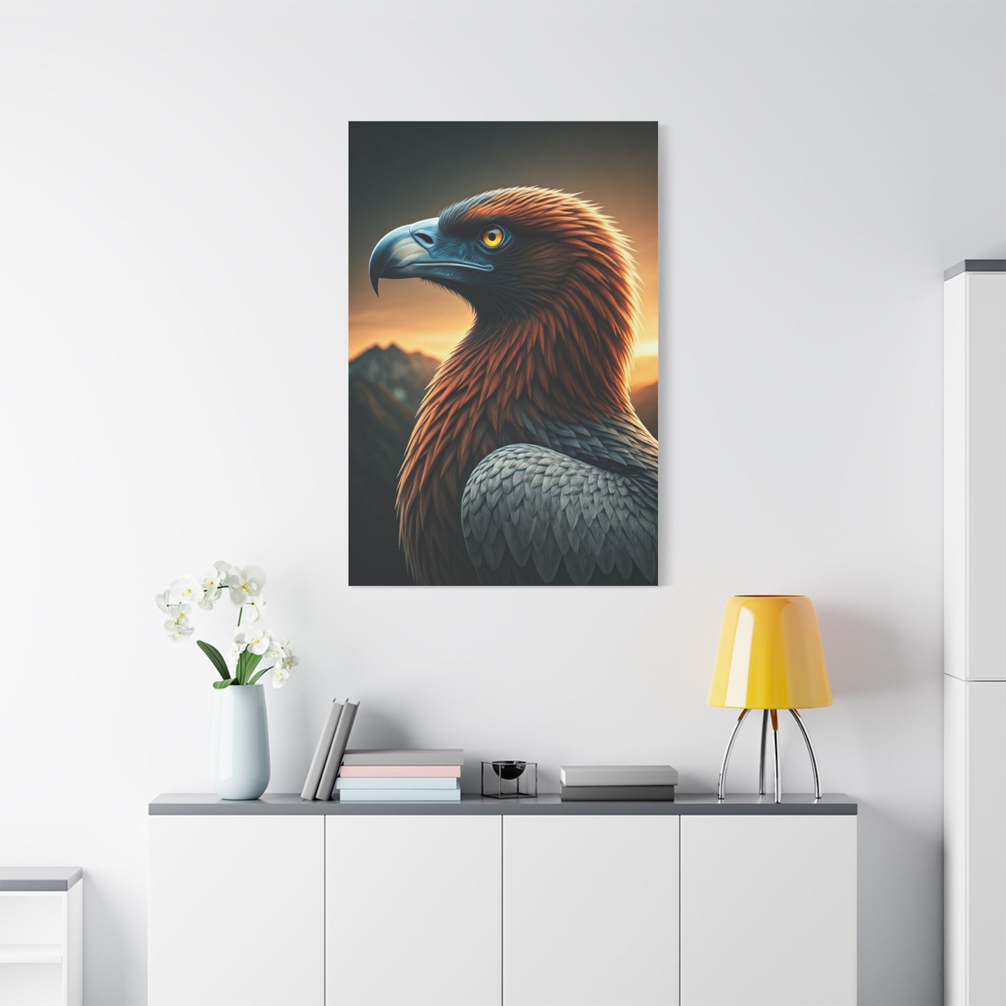 Golden Eagle with Vibrant Sunset Background Wall Art & Canvas Prints