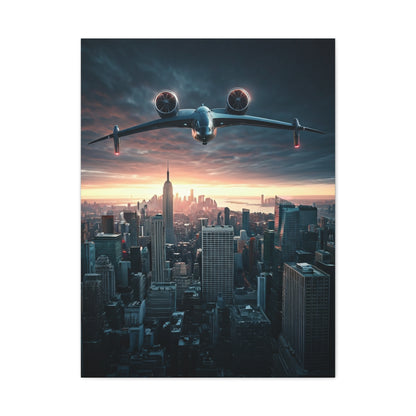 Futuristic Jet Over City Skyline Wall Art & Canvas Prints