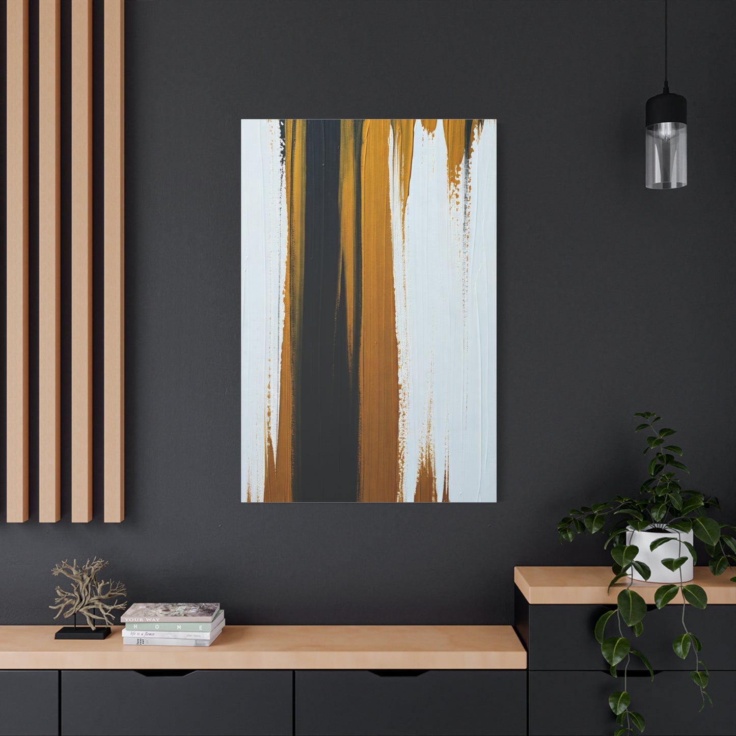 Vertical Gold and Black Abstract Wall Art & Canvas Prints