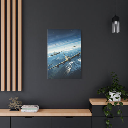 Fighter Squadron Over Mountain Peaks Wall Art & Canvas Prints