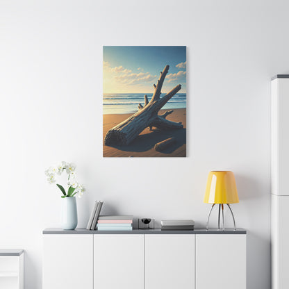 Driftwood Sculpture on Golden Beach Wall Art & Canvas Prints