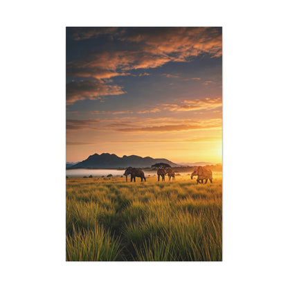 Golden Savanna Elephant Journey Wall Art & Canvas Prints