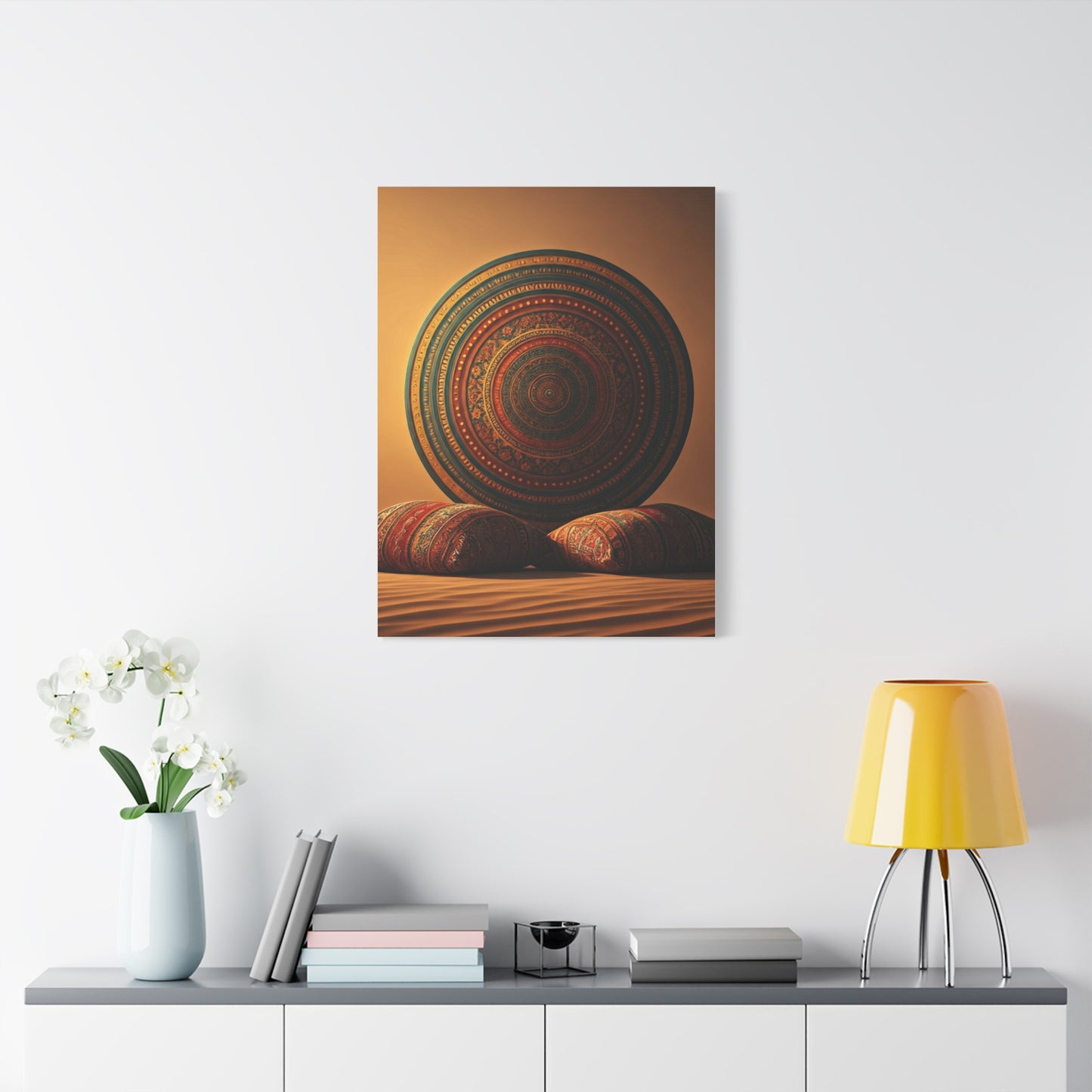Sacred Mandala Resting in Sand Wall Art & Canvas Prints