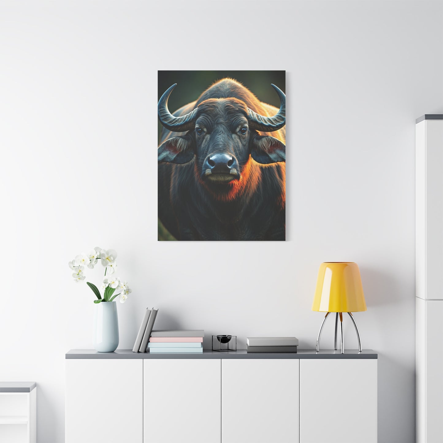 Asian Water Buffalo with Golden Rim Light Wall Art & Canvas Print