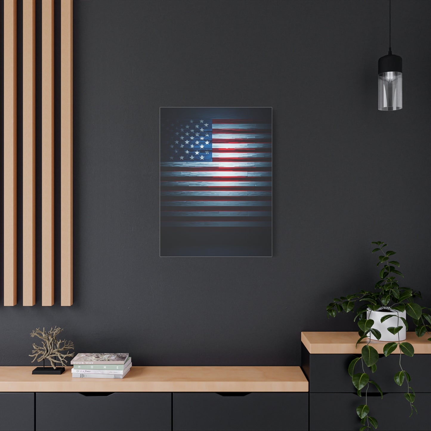 Minimalist Dark American Flag Glow Wall Art & Canvas Prints