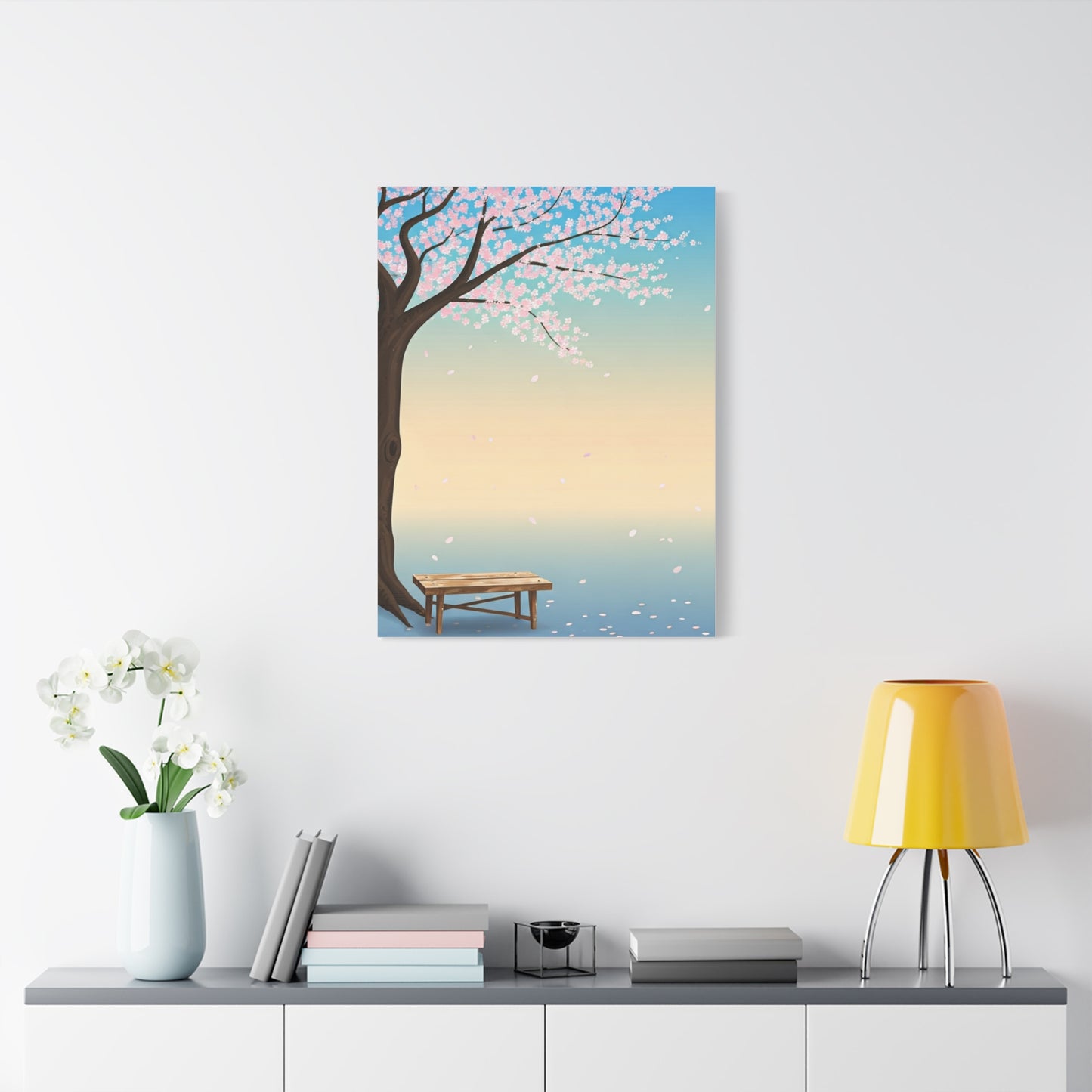 Minimal Sakura Tree With Bench Spring Serenity Wall Art & Canvas Prints
