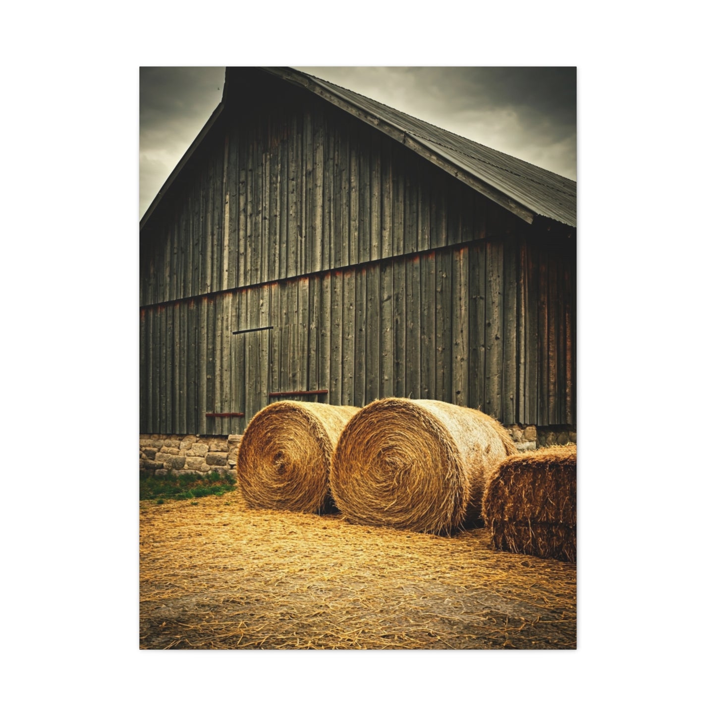 Hay Bales Resting by the Old Barn Wall Art & Canvas Prints