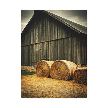 Hay Bales Resting by the Old Barn Wall Art & Canvas Prints