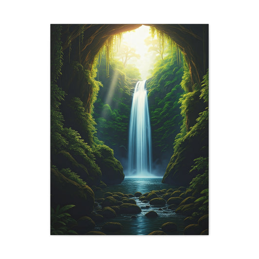 Sunlit Waterfall Sanctuary Wall Art & Canvas Prints