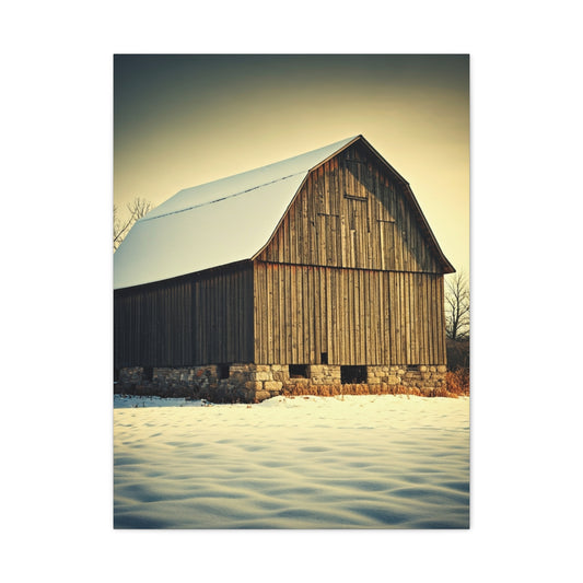 Winter Barn in Snowfield Wall Art & Canvas Prints