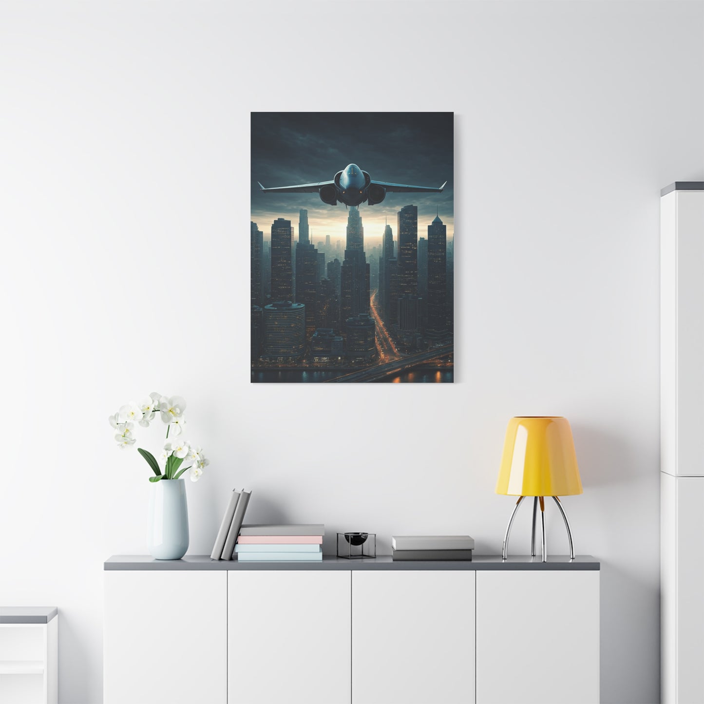 City Skyline Aircraft Journey Wall Art & Canvas Prints