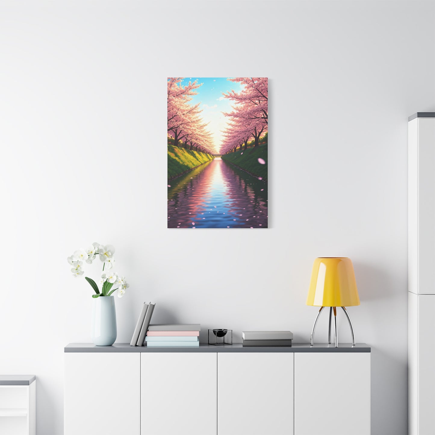 Sakura River Reflection Spring Landscape Wall Art & Canvas Prints