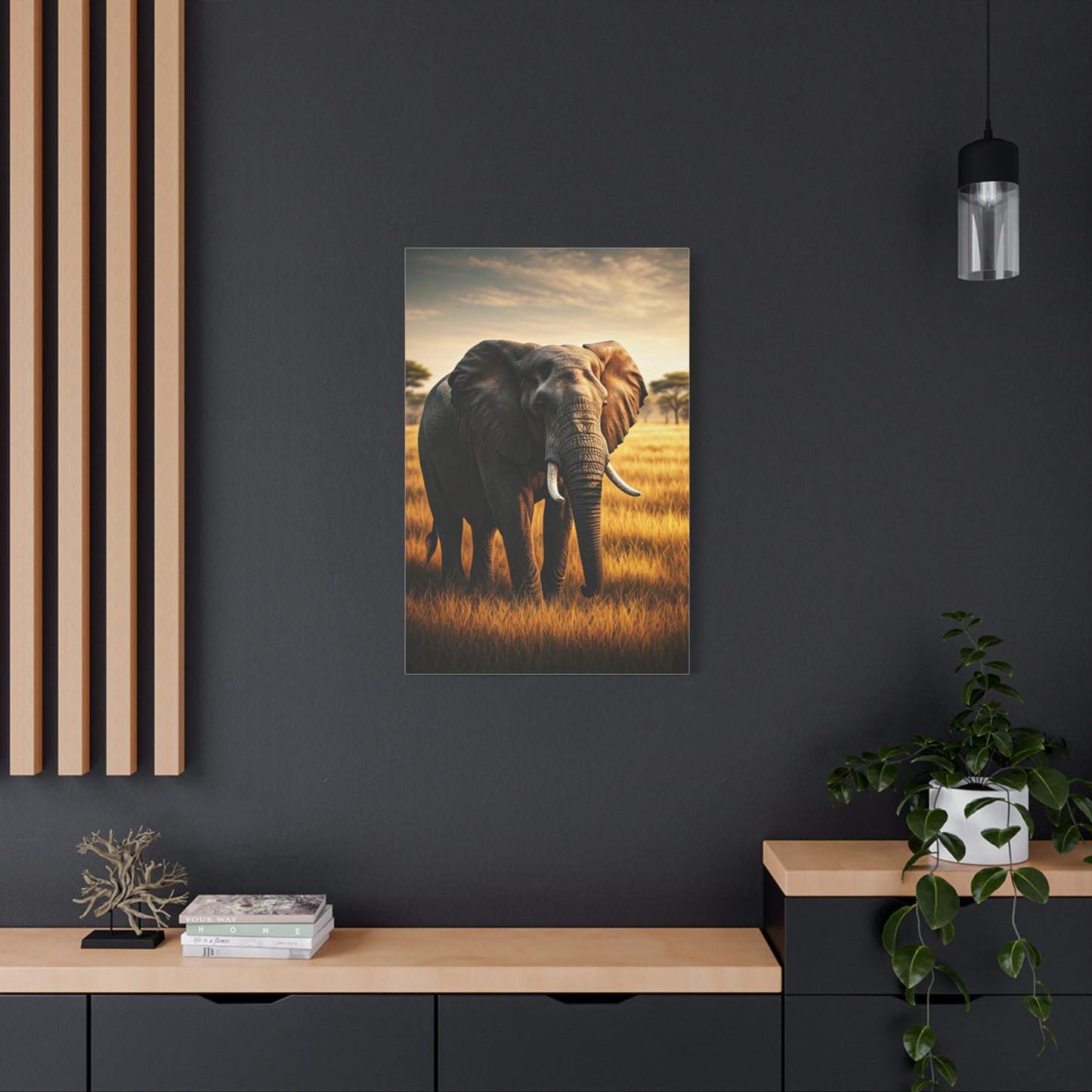 Majestic Elephant in Golden Grasslands Wall Art & Canvas Prints