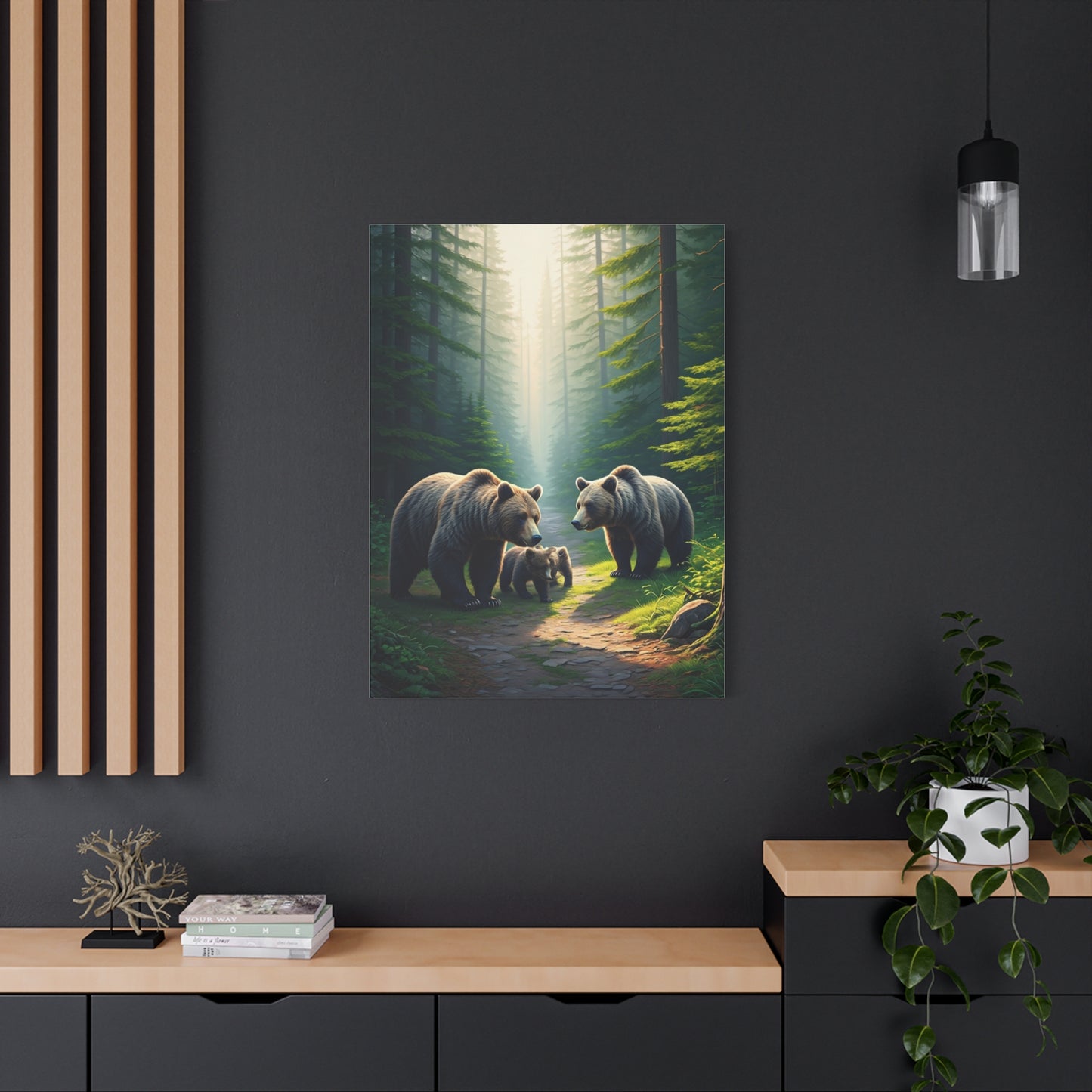 Bear Family Forest Path Scene Wall Art & Canvas Prints