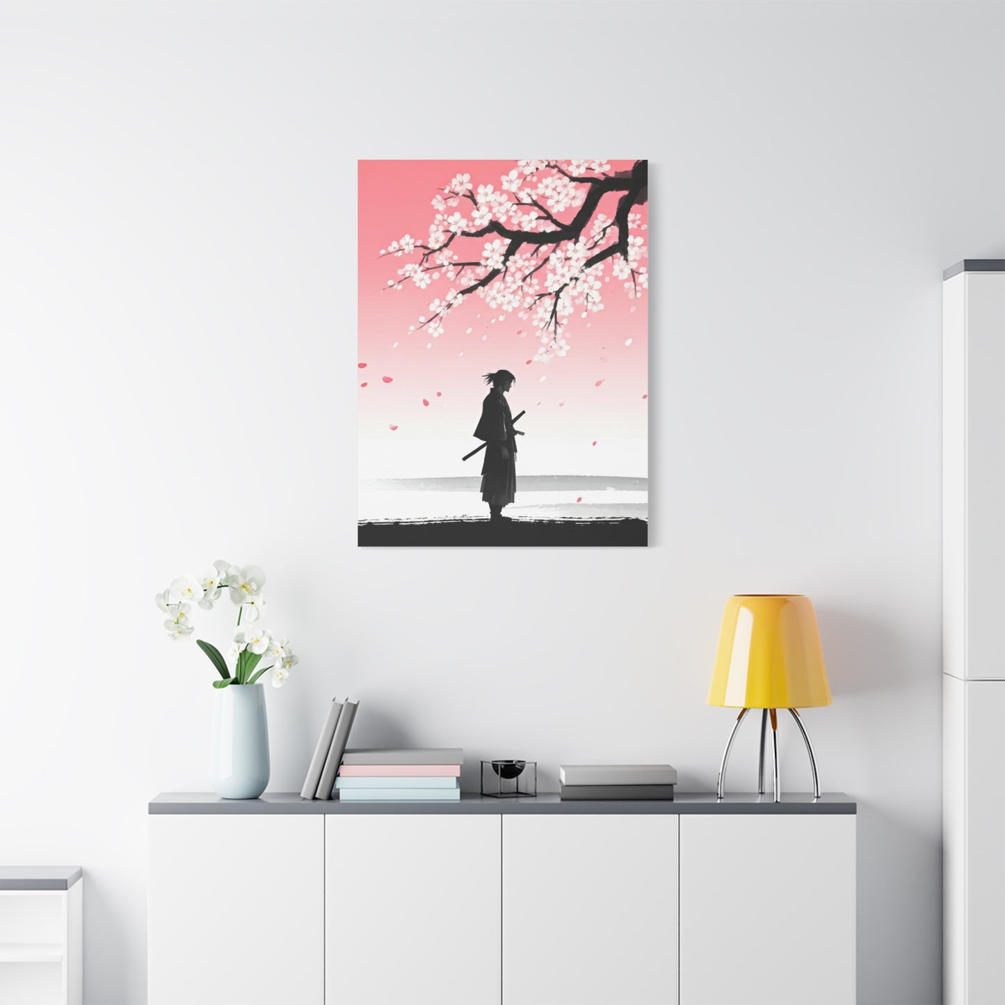 Samurai Under Falling Cherry Blossoms Wall Art & Canvas Prints