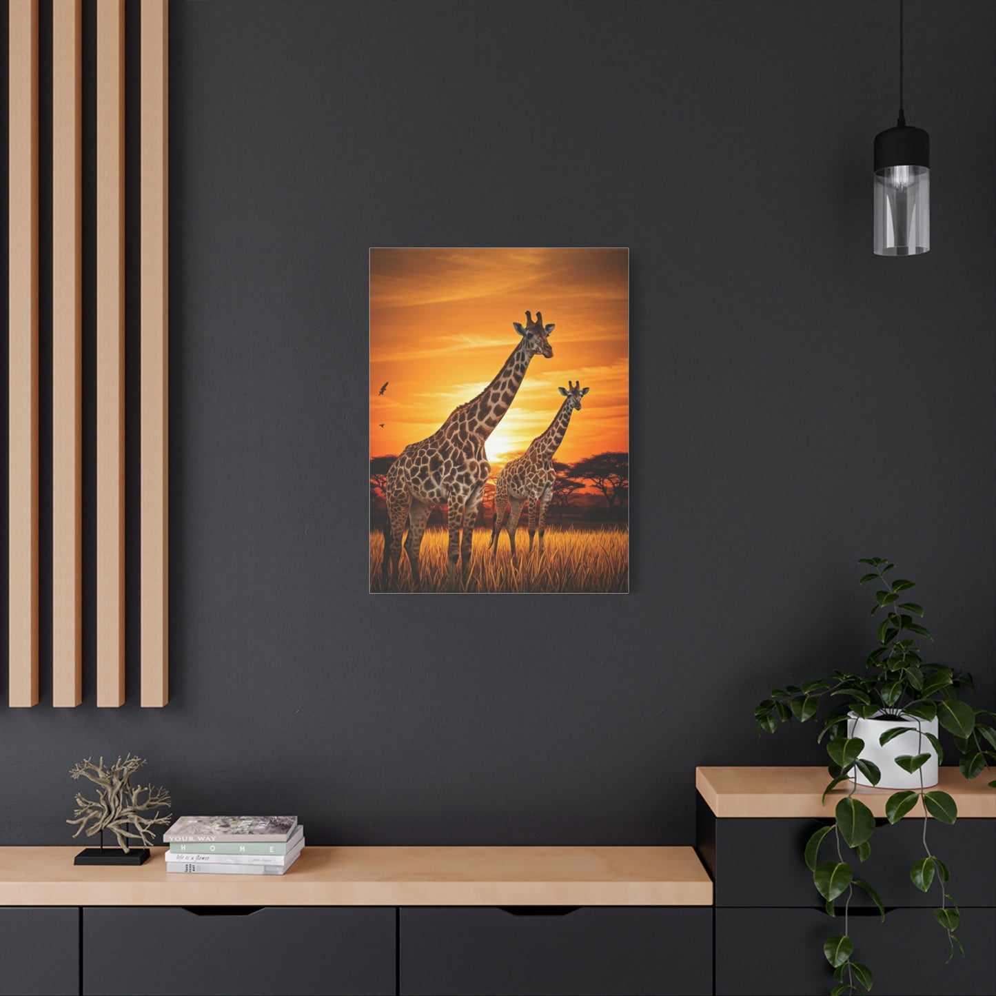 Giraffe Family at Golden Sunset Wall Art & Canvas Prints