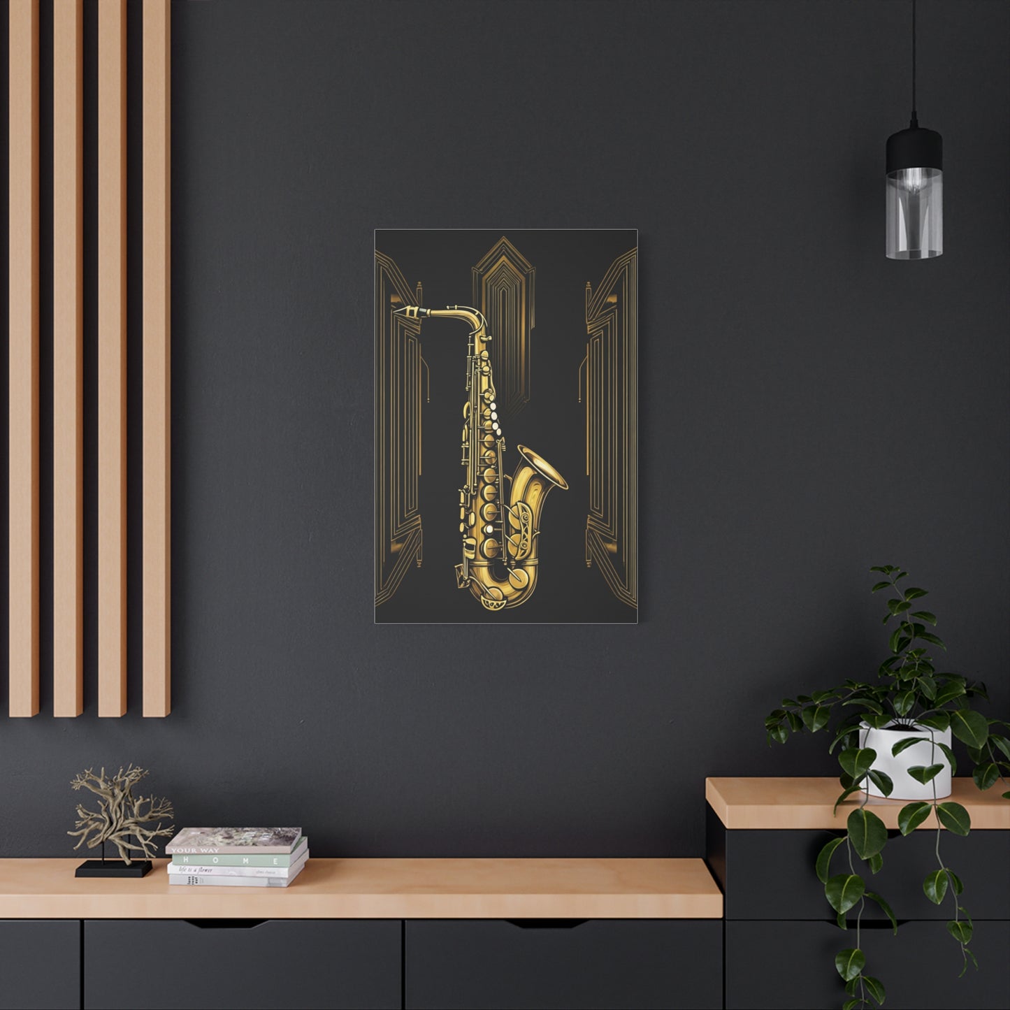Golden Jazz Saxophone Art Deco Wall Art & Canvas Prints