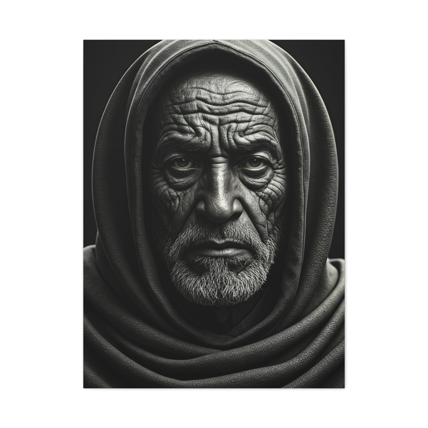 Hooded Elder with Timeless Expression Wall Art & Canvas Prints