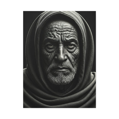 Hooded Elder with Timeless Expression Wall Art & Canvas Prints