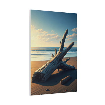 Driftwood Sculpture on Golden Beach Wall Art & Canvas Prints